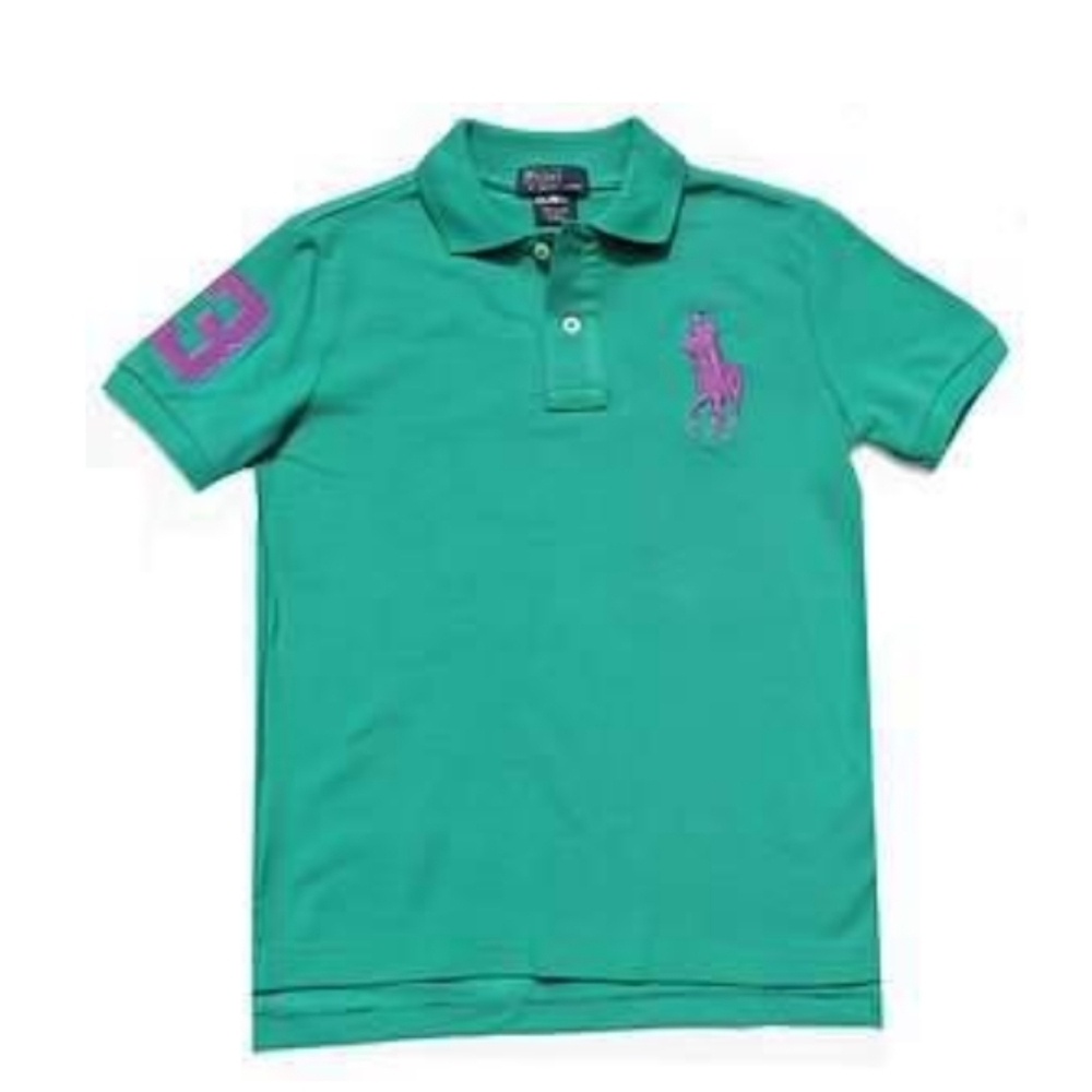 Polo by Ralph Lauren Green Polo Shirt Purple Big Pony #3 Logo Childrens Size 3T.